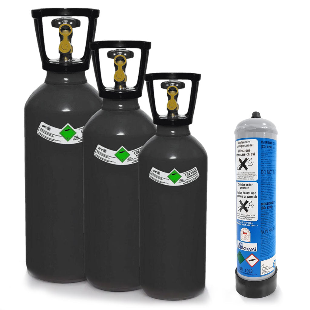 Bombole di CO2 Alimentari Ricaricabili e Usa e Getta per Distributori d'Acqua
