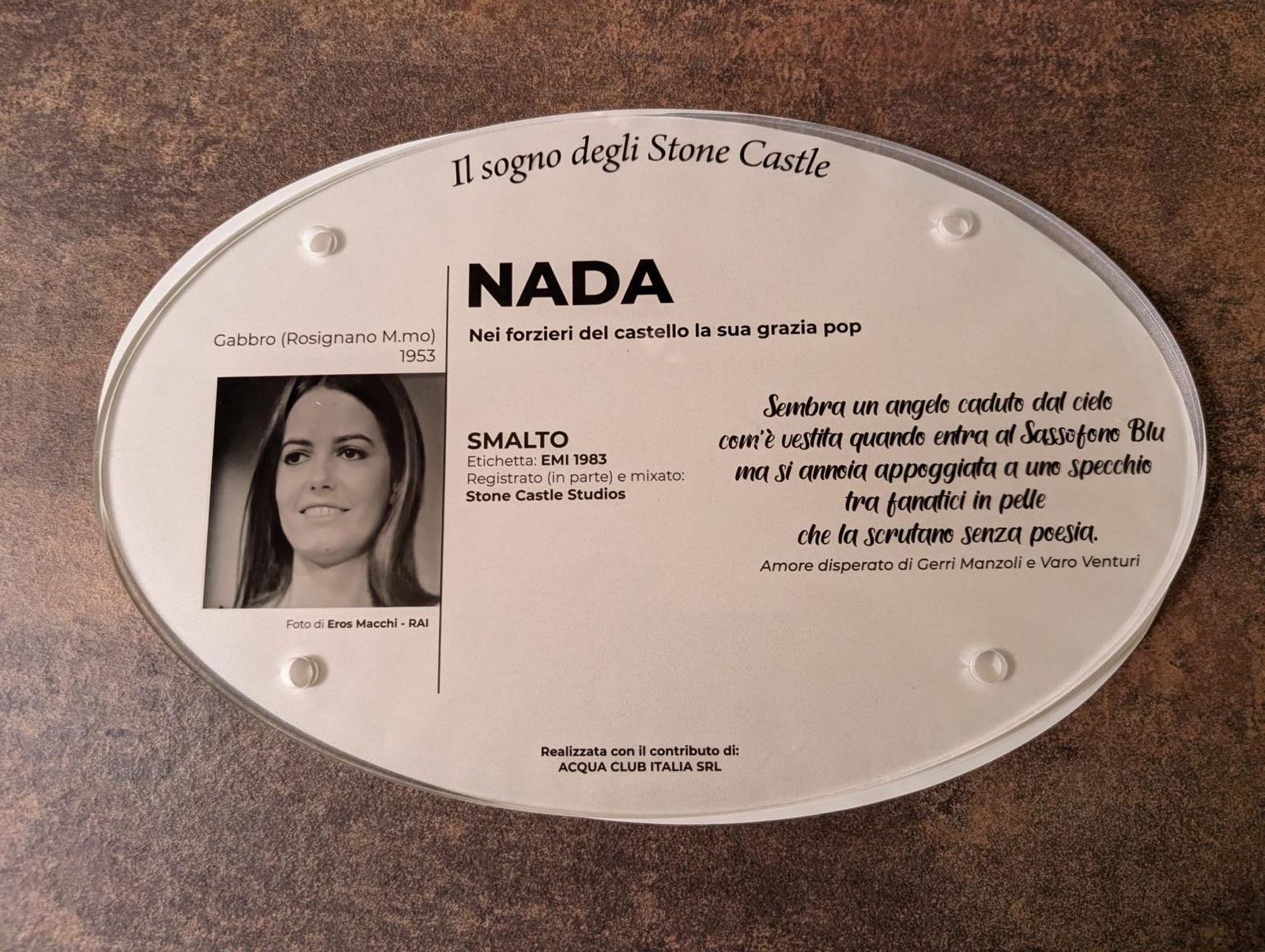 Targa dedicata a Nada &middot; Stone Castle Studios
